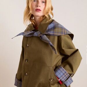 BNWT DAMSON MADDER.  Reversible Jerry Crop Trench Coat - Olive Size 14 US